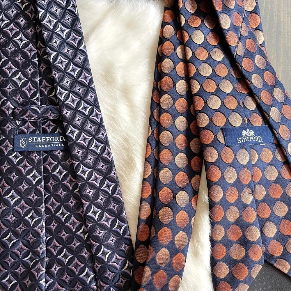 Stafford Tie Necktie Bundle Lot of 2 Multicolored Polka Dot and Diamonds